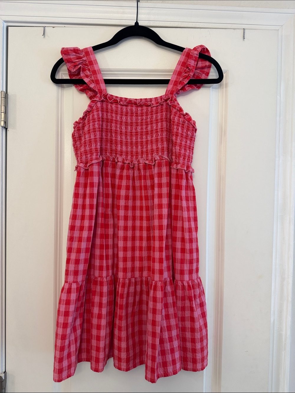 Girls Pink Gingham Ruffle Strap Sundress